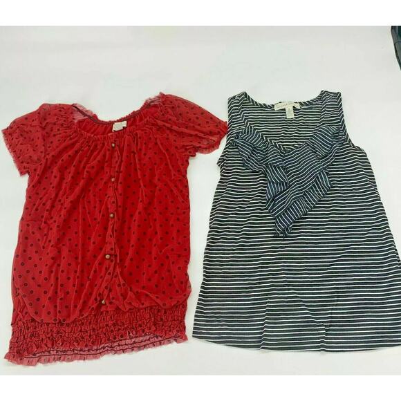French Laundry Womens Shirt Top Lot Striped Polka Dot Ruffle Chest S Lot Of 2 - Picture 1 of 10